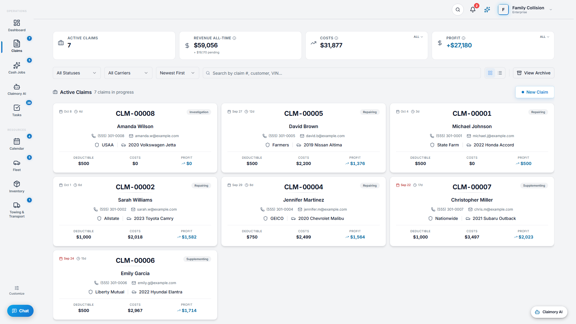 AI settings in Claimory for Claim Audit behavior and safety controls.