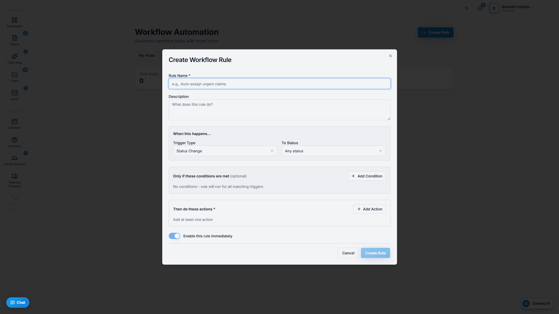 The rule builder showing the When, If, and Then structure of an automation.