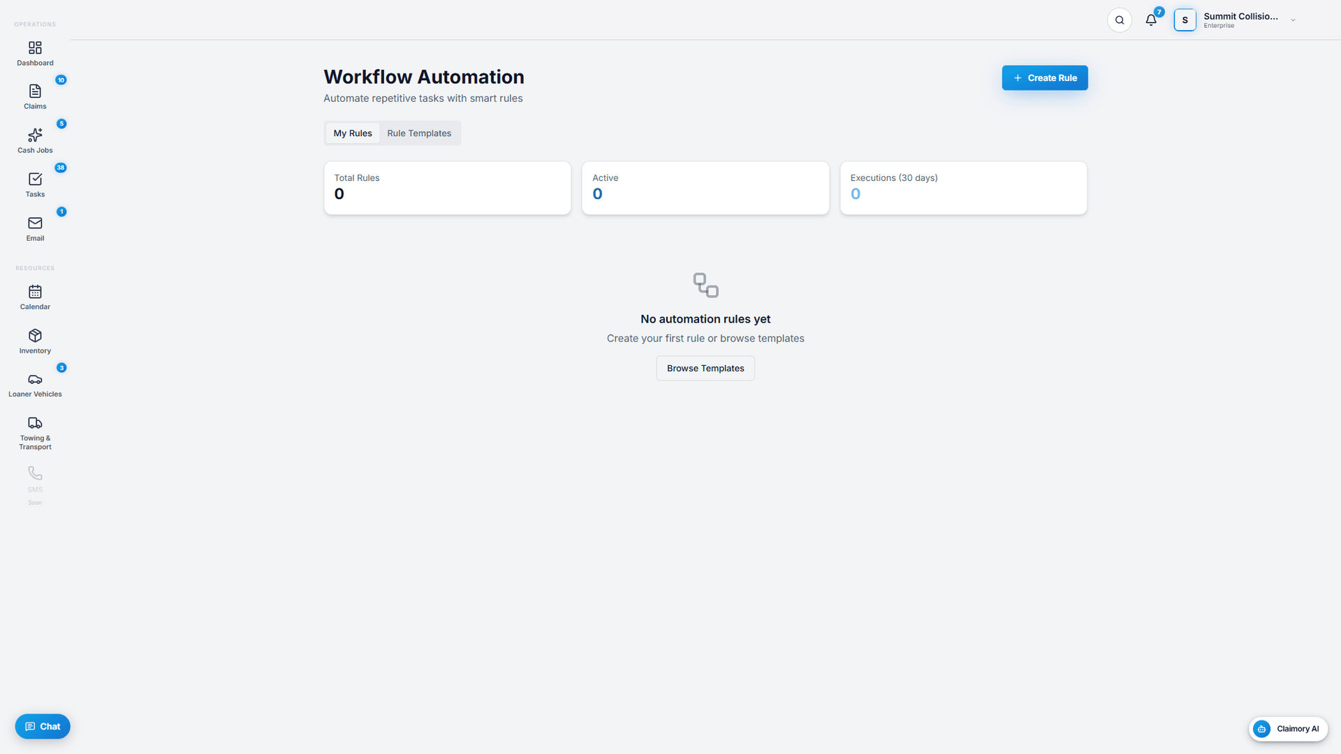 The Templates tab in Workflow Automation with ready-made rules.